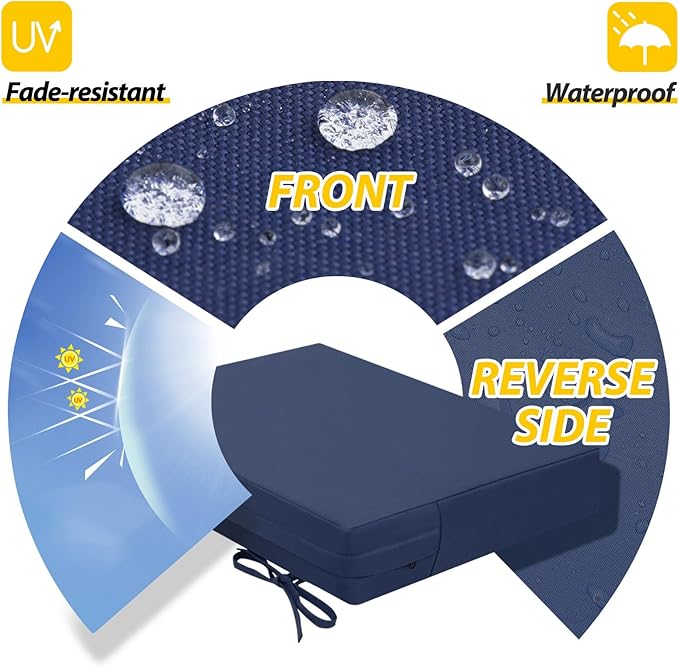 AAAAAcessories Outdoor Seat Cushions for Chairs, Waterproof, Fade-Resistant Patio Furniture Replacement Cushions, 20" x 18" x 3", Set of 2, Navy Blue