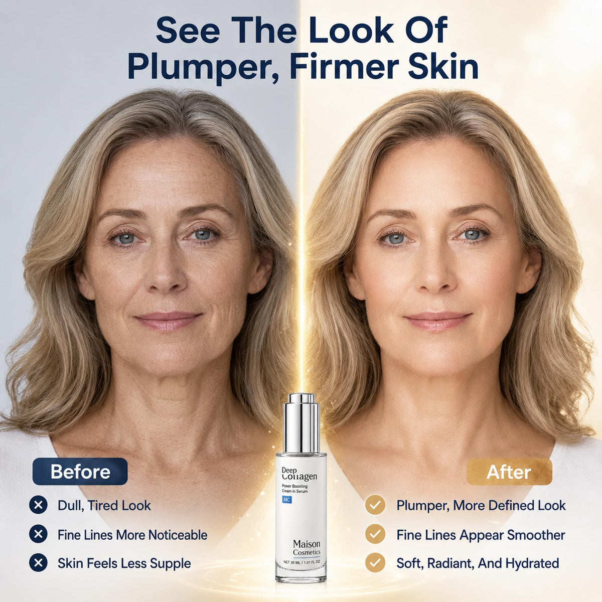 Maison Cosmetics Deep Collagen Volufiline Korean Skin Care Collagen Serum with Hydrolyzed Collagen, Sodium Hyaluronate & Vitamin E - Plumping, Firming & Instant Hydration for Mature Skin, Glow, 30 ml