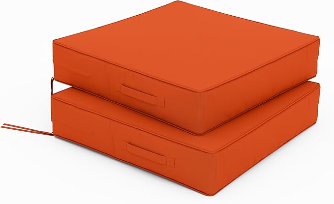 Patio Chair Cushions 24 X 24 X 5 Inch Waterproof Outdoor Seat Cushions for Patio Furniture, Outdoor Sofa Couch Pads with Ties & Handle, Set of 2, Orange