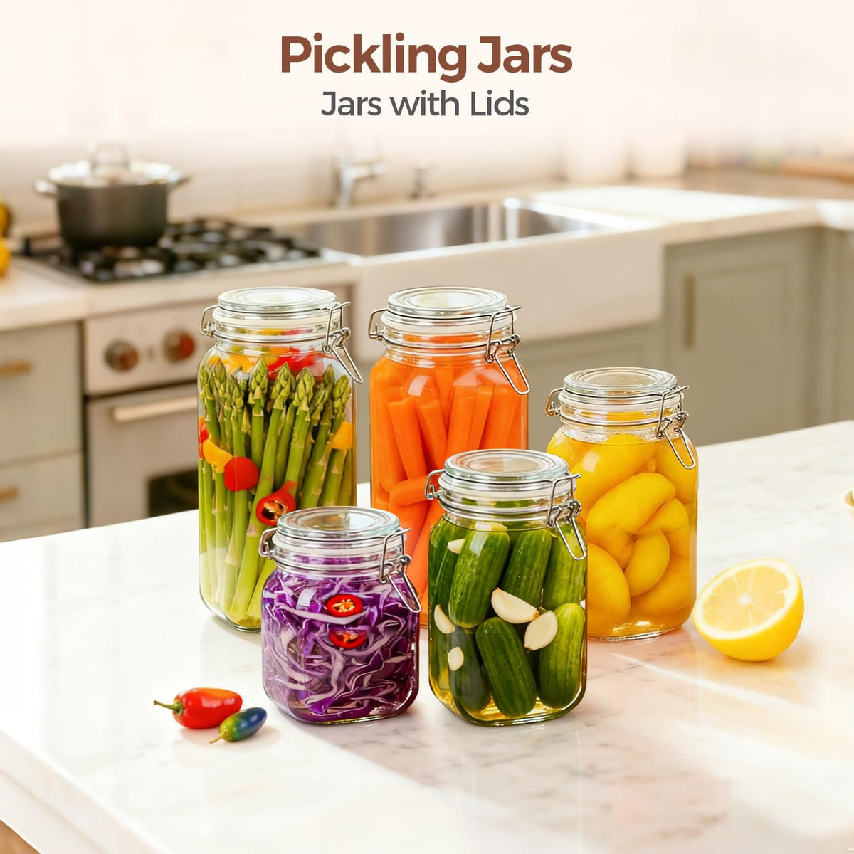 ComSaf Large Square Glass Jars with Airtight Lids 78 oz 3 Pack Wide Mouth