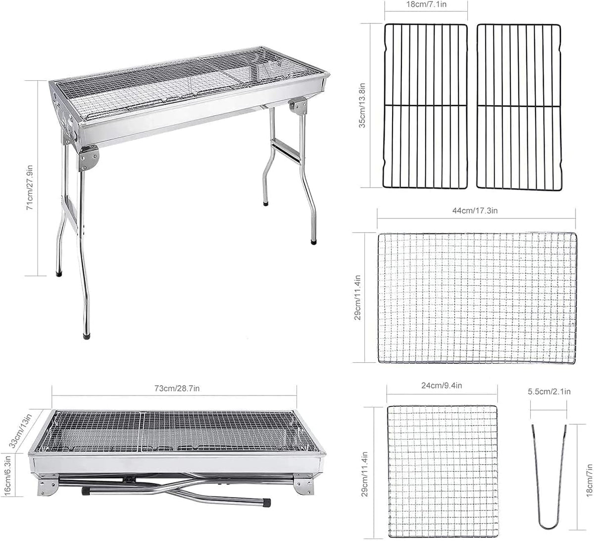 Charcoal Grill, Barbecue Grill Stainless Steel BBQ Smoker Barbecue Folding Portable for Outdoor Cooking Camping Hiking Picnics Backpacking Large