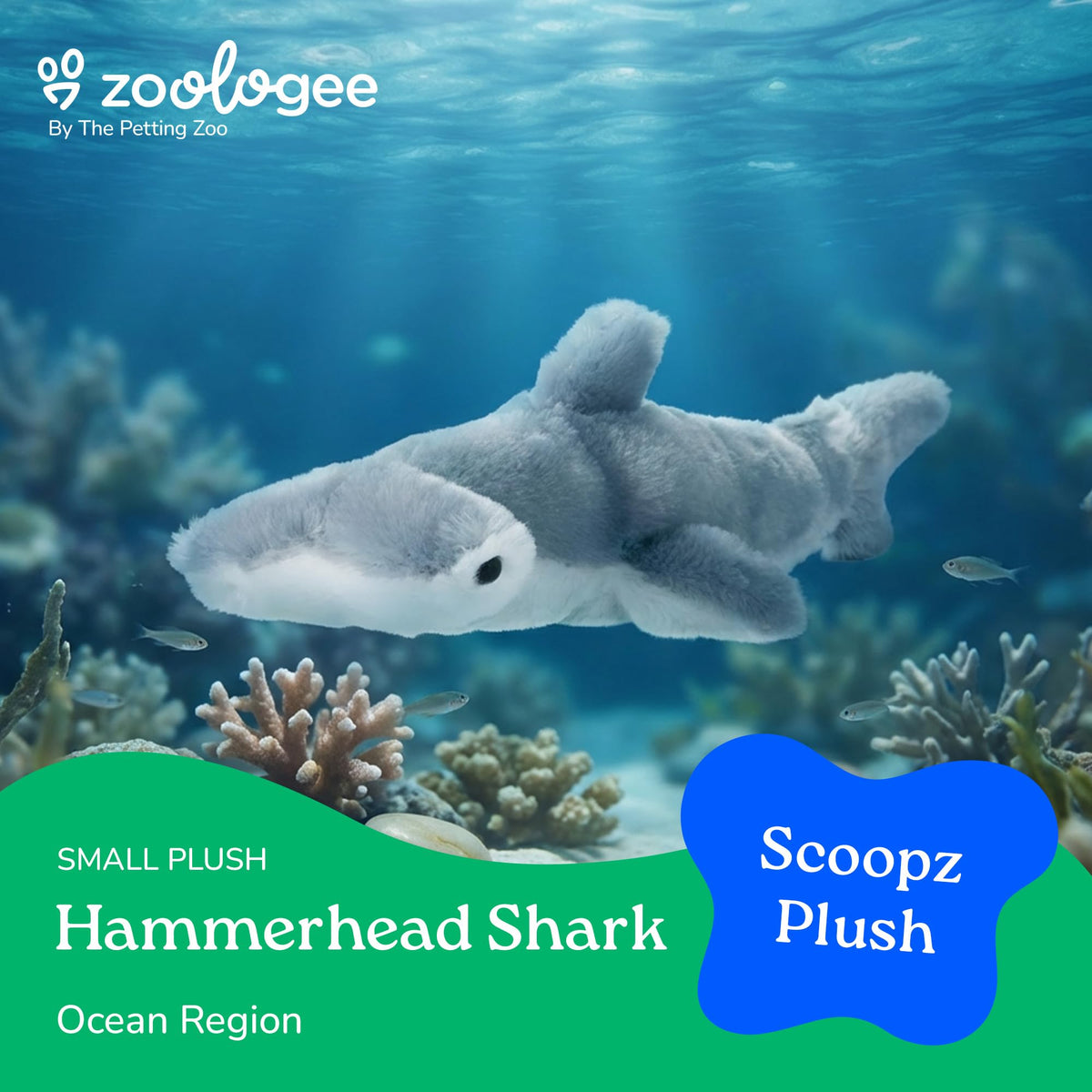 The Petting Zoo Hammerhead Shark Stuffed Animal, Scoopz, Kids Gifts, 10 in