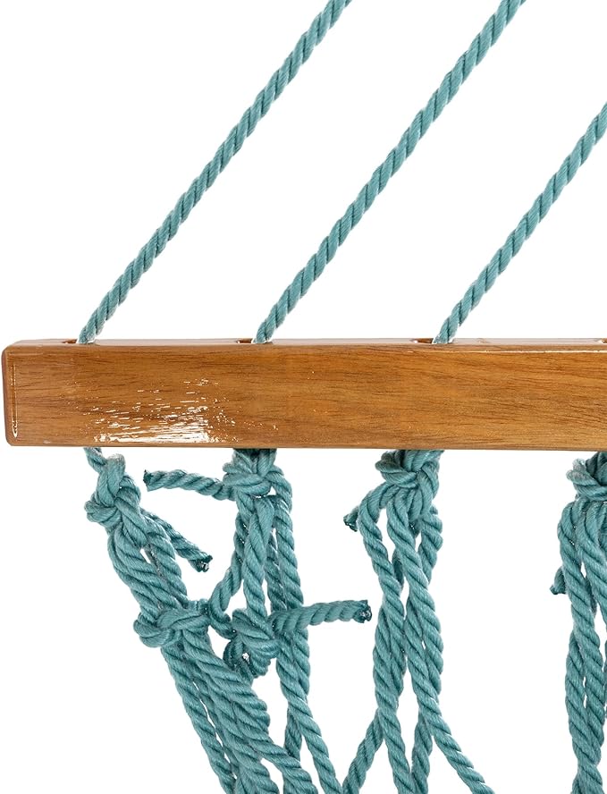 Original Pawleys Island Large Teal DURACORD Rope Hammock with Free Extension Chains & Tree Hooks, Handcrafted in The USA, Accommodates 2 People, 450 LB Weight Capacity, 13 ft. x 55 in.