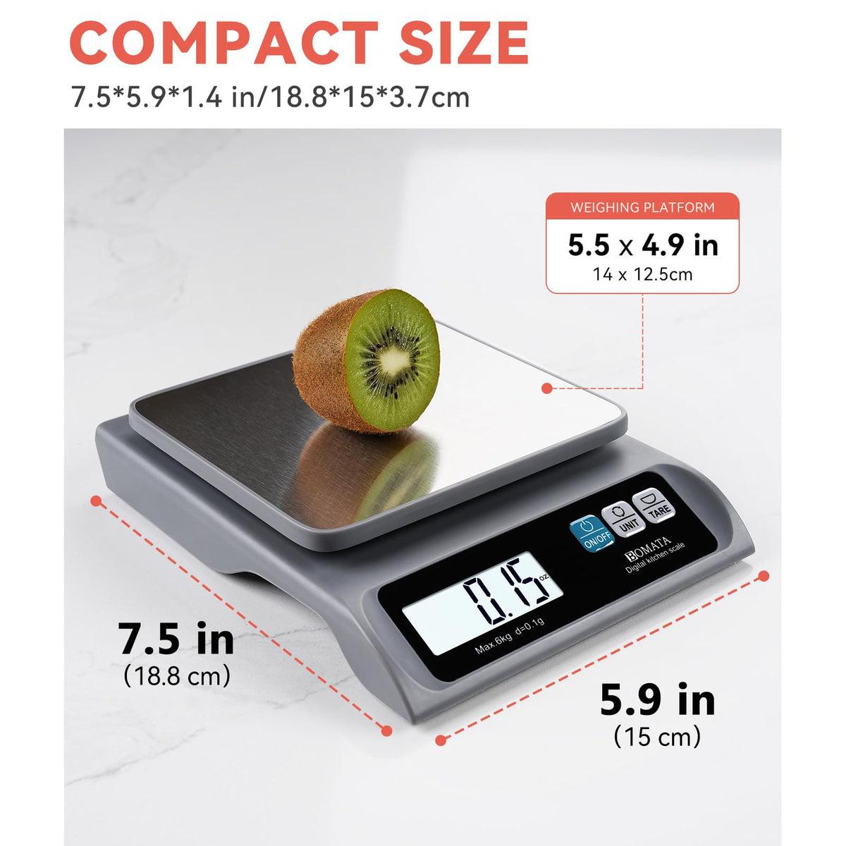 BOMATA 13lb/0.1g Precision Digital Food Scale for Kitchen, Grams and Ounces