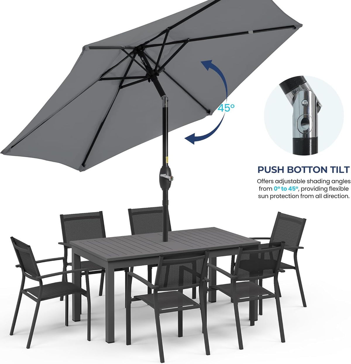 Aok Garden 7.5 ft Patio Umbrella Outdoor Market Umbrella Tilt Button and Crank 6 Ribs for Deck Lawn Pool& Backyard