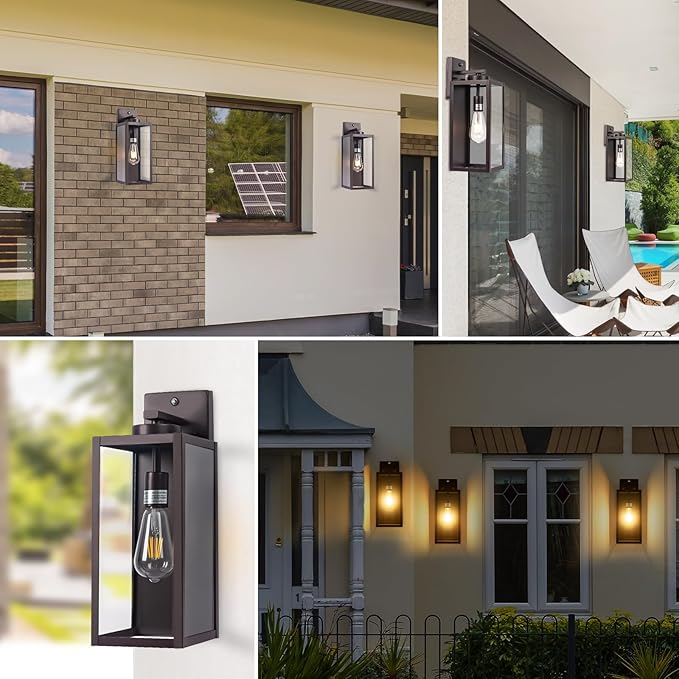 Oil-Rubbed Bronze Dusk to Dawn Outdoor Wall Light, Large 16" Exterior Wall Lantern Waterproof, Brown Farmhouse Porch Sconce, Modern Wall-Mounted Outside Light Fixture for House Garage, Patio Lamp