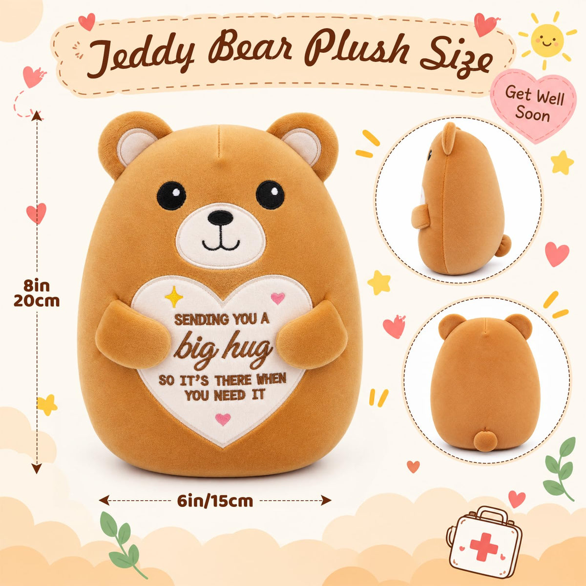 LSYDCARM Big Hug Teddy Bear Stuffed Animal, 8 Inch Emotional Support Plush