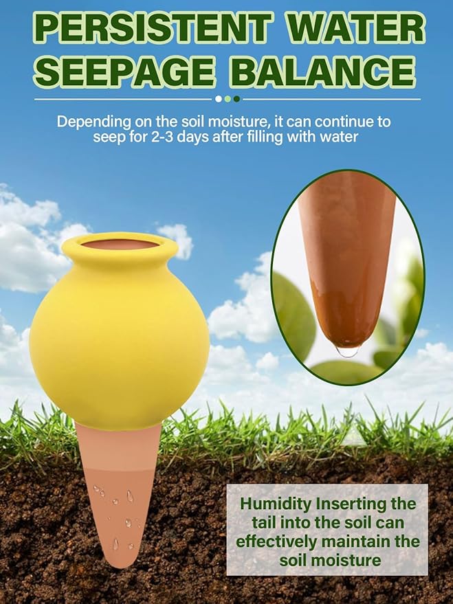 4Pcs Plant Watering Globes, Kalolary Hedgehog Shape Self Watering Spikes Terracotta Drip Water Stakes Irrigation Watering Bulbs for Pot, Indoor, Outdoor, Vacation (Bottle)
