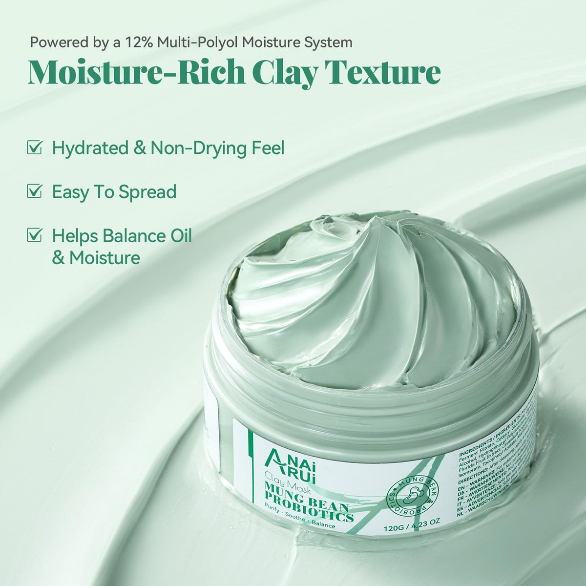 ANAI RUI Mung Bean & Probiotics Clay Mask, 4.23oz