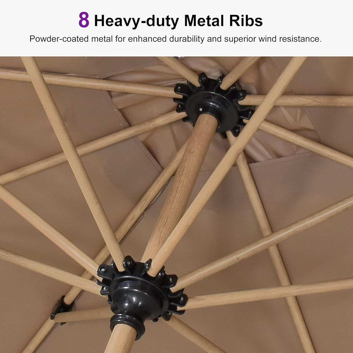 PURPLE LEAF 6' x 6' Market Umbrella Outdoor Table Umbrella Aluminum Patio Umbrella with Push Button Tilt & 8 Sturdy Ribs and Crank Outdoor Umbrellas for Deck Backyard Beach, Taupe