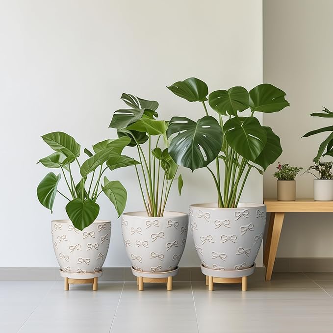 Ceramic Plant Pot 6.9 Inch - Ceramic Planter with Drainage Hole and Saucer Round Planter Flower Pot for Indoor Plants Outdoor Home Garden Office Decor White
