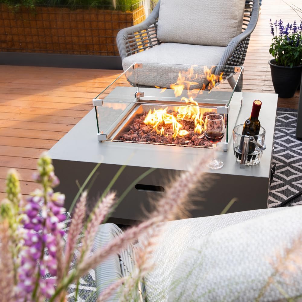 Ashton 36” Propane Fire Pit Smokeless Firepit Converts to Outdoor Gas Fire Pit for Outside Patio Firepit Table Includes Windscreen Rain & Tank Cover Lava Rocks Lid CSA Certified