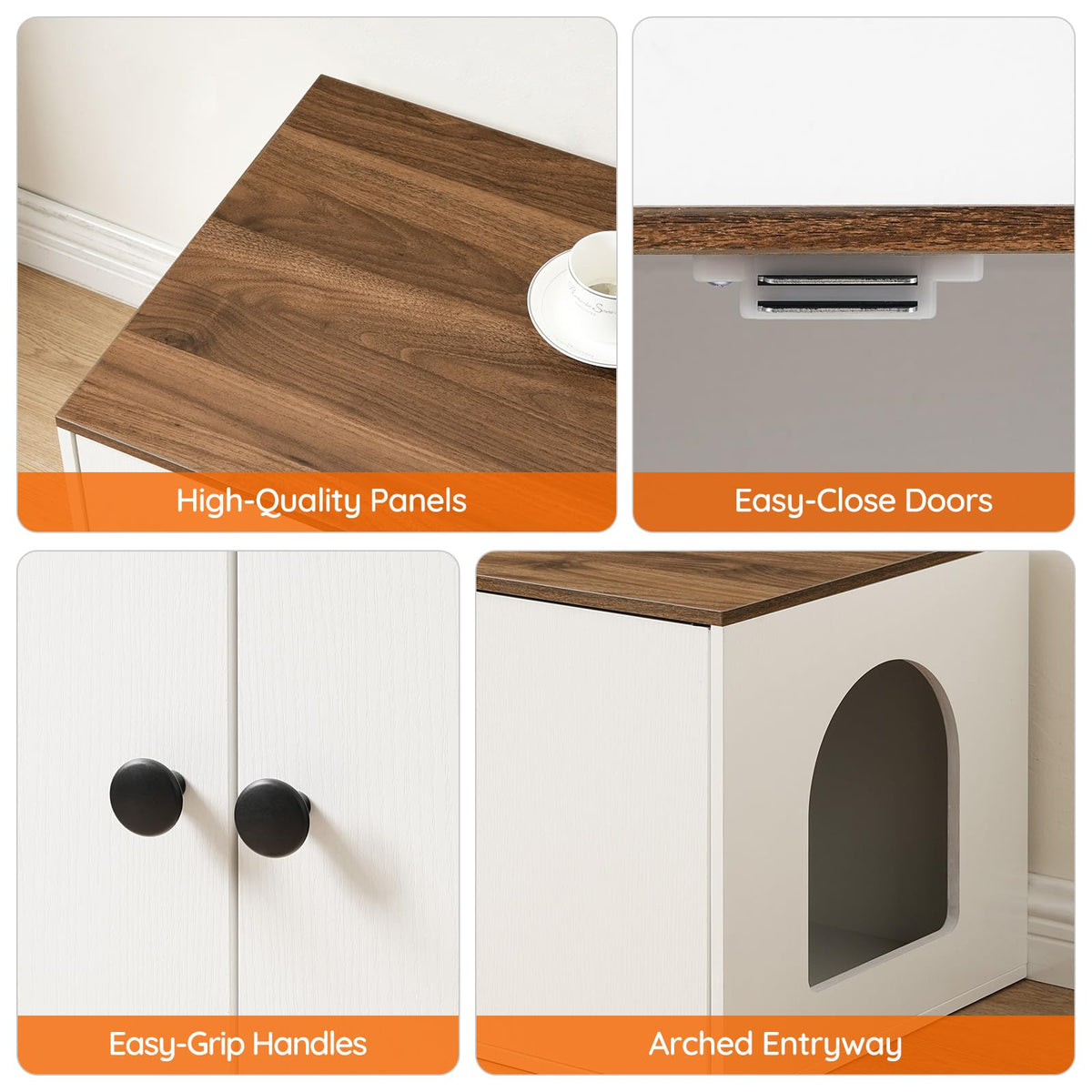 HOOBRO Cat Litter Box Enclosure, Hidden Litter Box Furniture with Side Entry, Litter Box Cabinet, Indoor Cat House, End Side Table, 31.5" L x 17.7" W x 16.3H, for Bathroom, White and Walnut WH40MW01