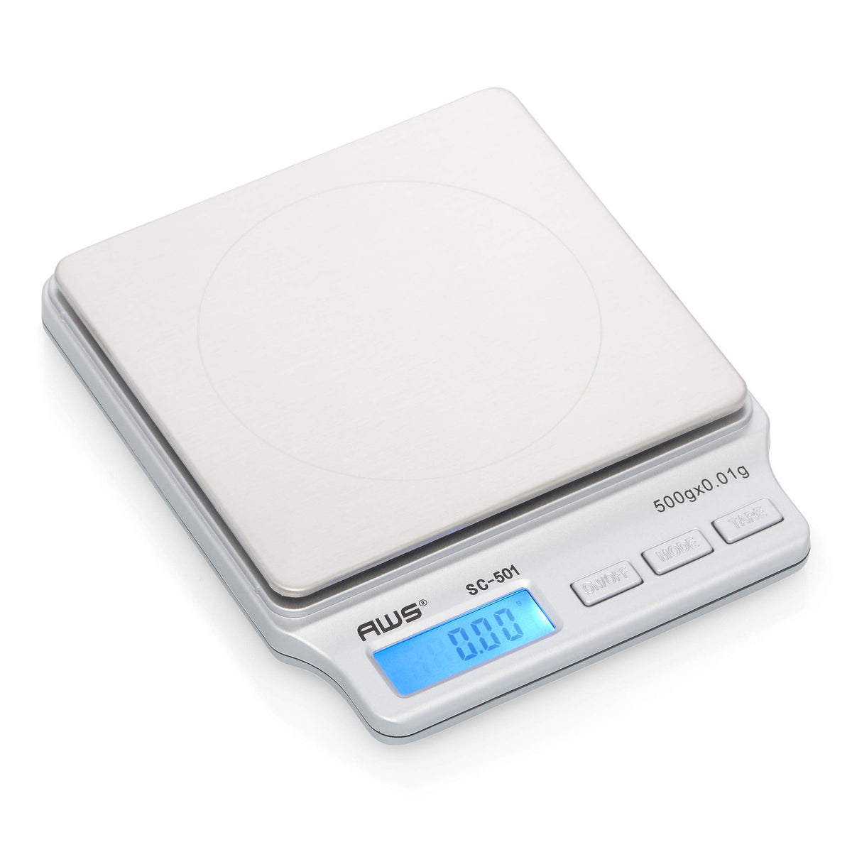 American Weigh Scales SC Series Precision Digital Kitchen Weight Scale, Food Measuring Scale, 2kg x 0.1g (Silver), AMW-SC-2KG (500g x 0.01g)