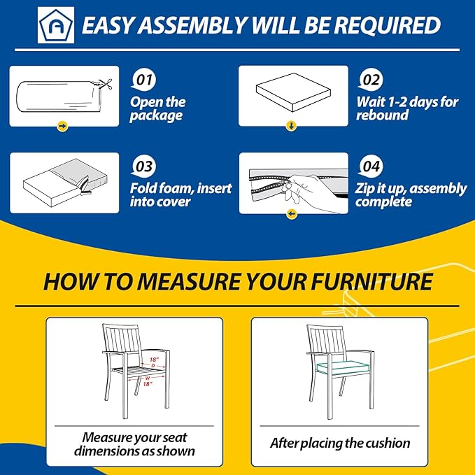 AAAAAcessories Outdoor Seat Cushions for Chairs, Waterproof, Fade-Resistant Patio Furniture Replacement Cushions, 18" x 18" x 2", Set of 2, Navy Blue