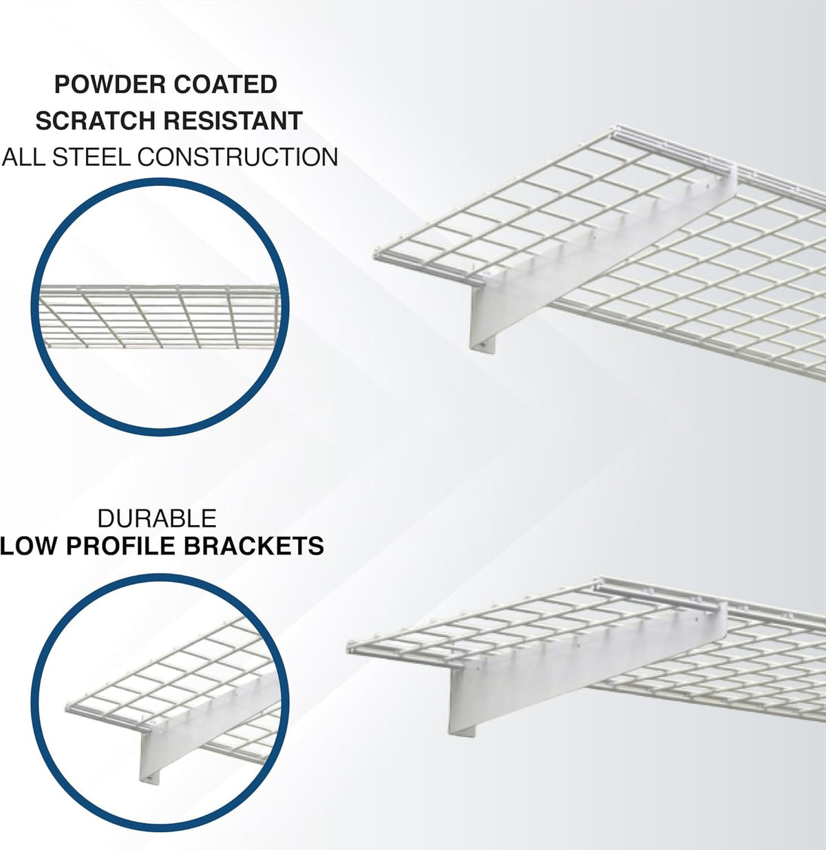 00967 2-Pack Heavy Duty Steel Garage Shelving, 45”x 15” Wall Mounted Shelve,Max Shelf Load 200 Pounds, White Powder Coated