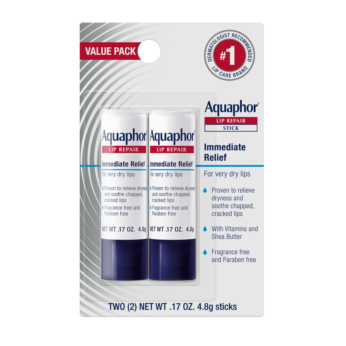 Aquaphor Lip Repair Stick, Value Pack, 2 x 0.17 OZ