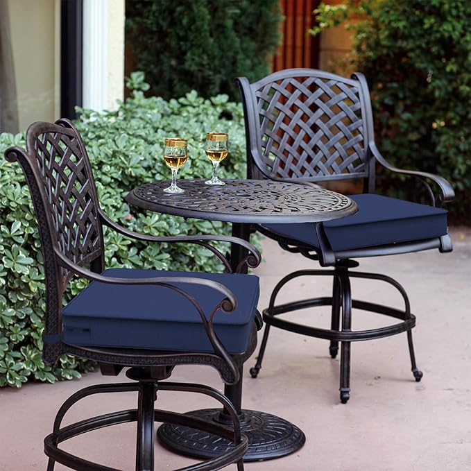 LVTXIII Patio Chair Cushions 19"x19"x3", Water-Repellent Outdoor Seat Cushions for Patio Furniture, Square Chair Pads with Ties for Home Garden Decoration, Set of 2, Navy Blue