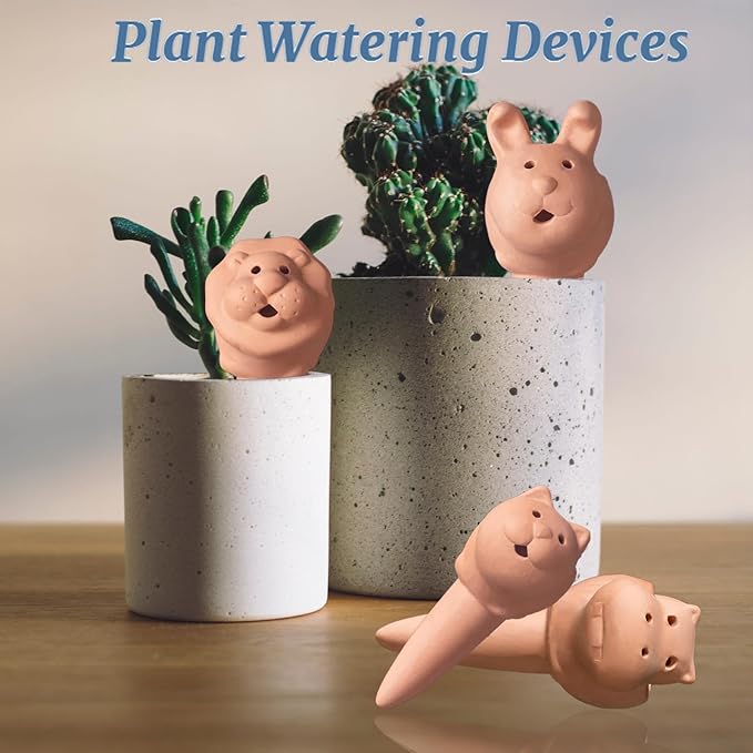 Plant Watering Devices 4 Pack Terracotta Vacation Plant Waterer Bottle Watering Stakes Slow Release Plant Watering Spikes Self Watering Devices for Indoor Outdoor Plants