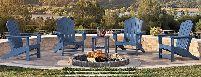 KINGYES HDPE Adirondack Chair, Classic All-Weather Adirondack Chairs, Outdoor Patio Adirondack Chair for Deck Lawn fire Pit, Navy