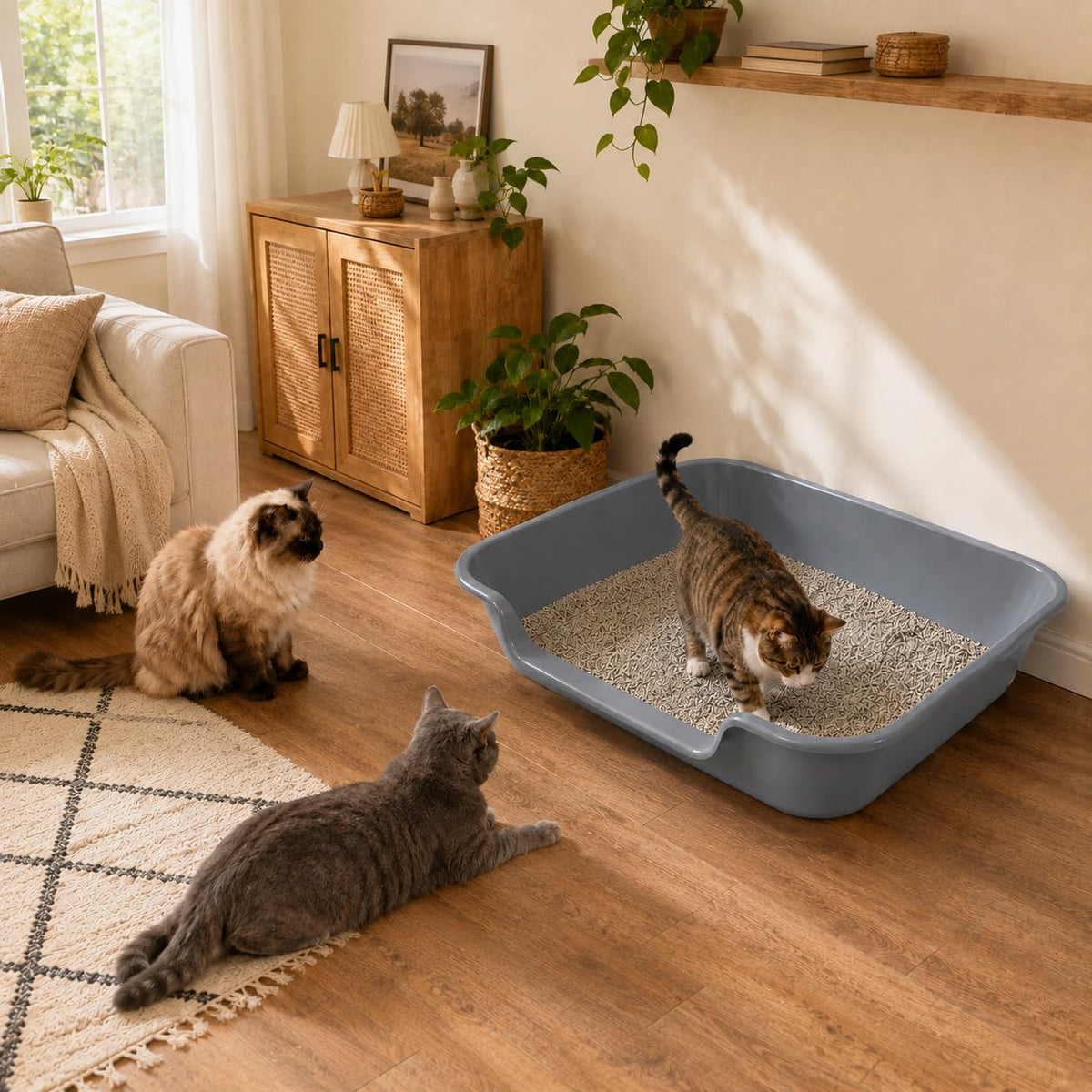 Ying Tutu 1 Pack of Extra Large Cat Litter Box (ABS Material), Low Entry Senior Litter Pen for Geriatric Kitty Big Cats, Jumbo Pet Safe Litter Boxes Tray for Indoor Pets Potty (Gray, 24" L x 20" W)