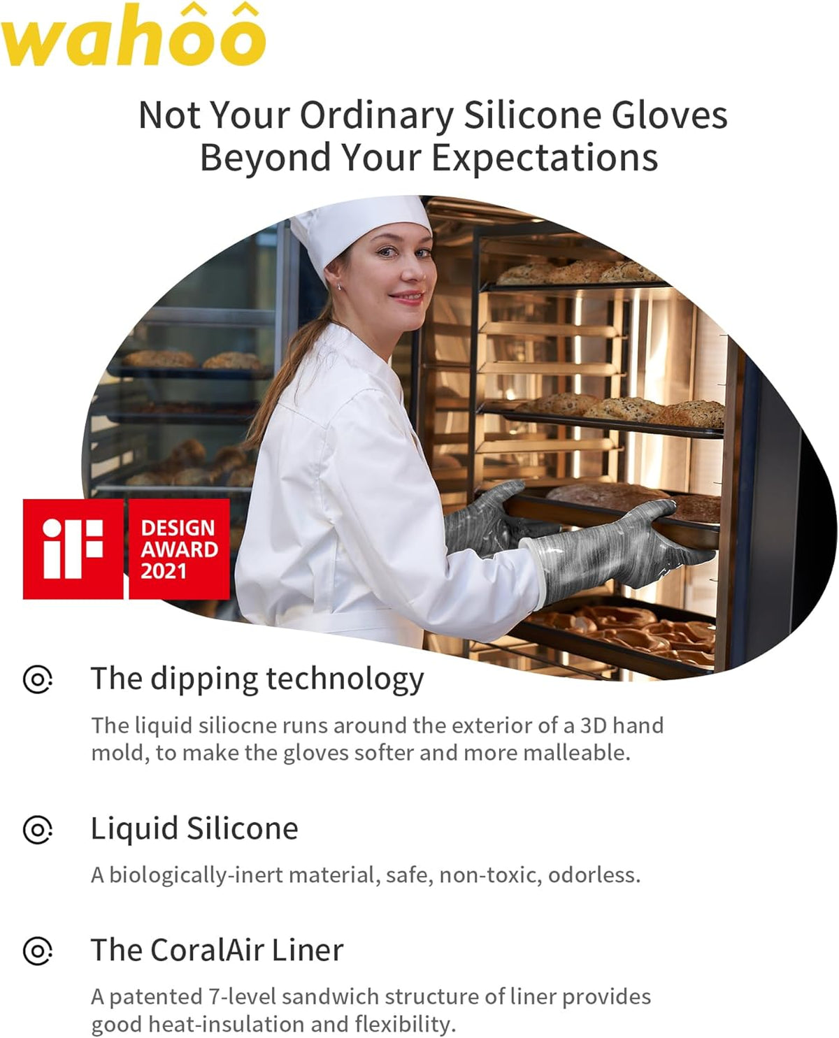 wahoo Liquid Silicone Smoker Oven Gloves, Food-Contact Grade, Heat Resistant Gloves for Cooking, Grilling, Baking, Grey, Large