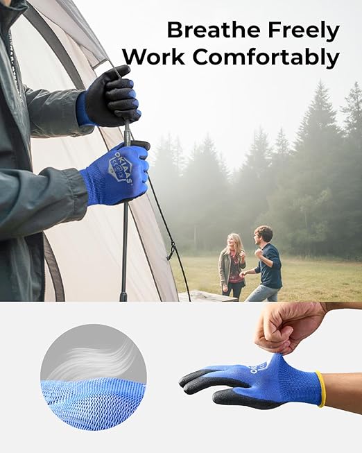 OKIAAS Men's Ultra-Thin and Lightweight Working Gloves with Grip, 12 Pairs, Red, X-Large
