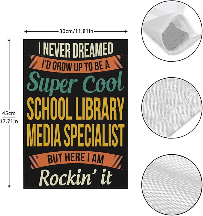 School Librarys Medias Specialists Gifts Garden Flag for Outside 12x18 Double Sided Novelty Decorative Flag for Patio