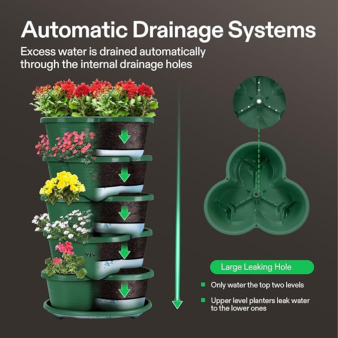 VIVOSUN 5 Tier Vertical Gardening Stackable Planter for Strawberries, Flowers, Herbs, Vegetables, Dark Green