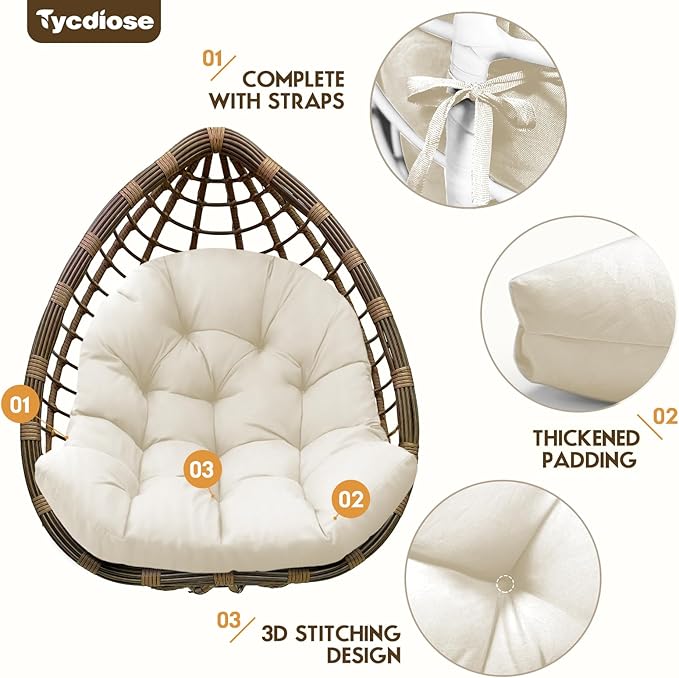 Egg Chair Cushion Replacement, Waterproof Outdoor Hanging Egg Chair Cushion Hammock Swing Chairs Cushions Pads, U-Shaped Thickened Cushions for Hanging Eggs Chairs, 47x33x7 Inches (Cream)