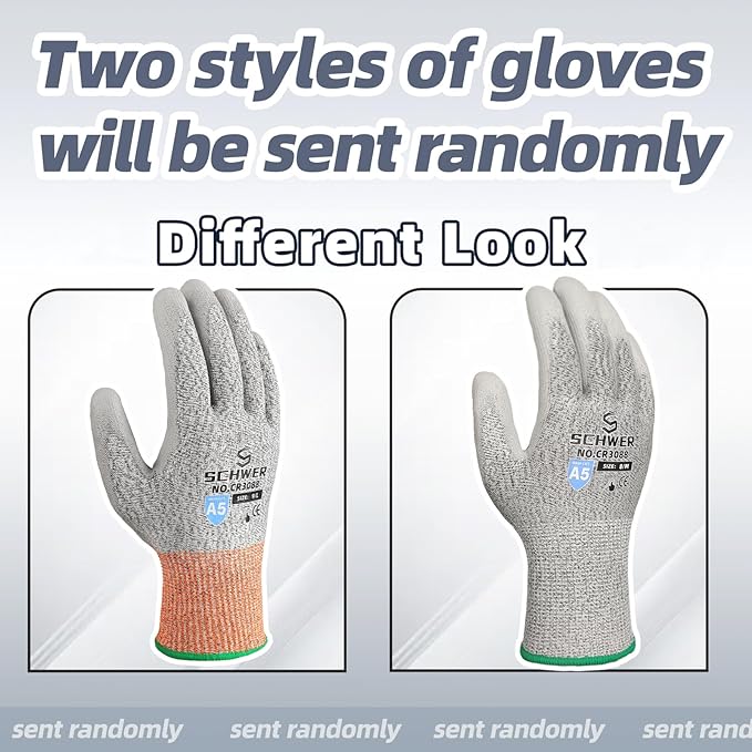 Schwer 12 Pairs ANSI A5 Cut Resistant Work Gloves, Cut Proof Gloves with PU Coating, Used for Metal Fabrication, WoodWorking, Construction, Non Slip, Durable, L, CR3088