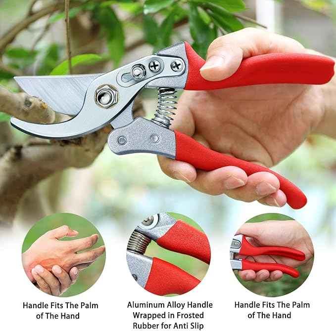 Kynup 2Packs Pruning Shears for Gardening, Garden Shears Scissors Heavy Duty, Bypass Pruner Hand Shears, Tree Trimmers Secateurs, Garden Clippers for Plants, Hedge Shears, Garden Tools (Red)