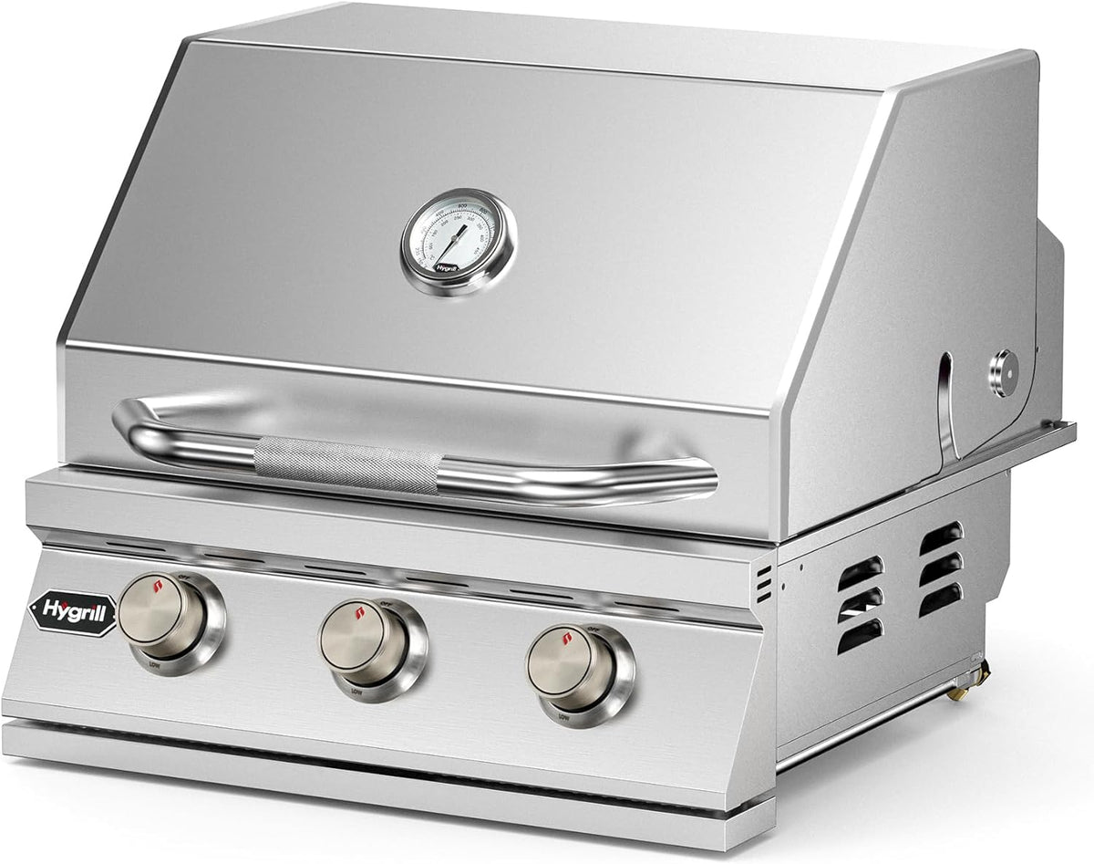 Hygrill Heavy Duty 3-Burner Built In Grill, Stainless Steel Grill Head for Outdoor Kitchen, Liquid Propane