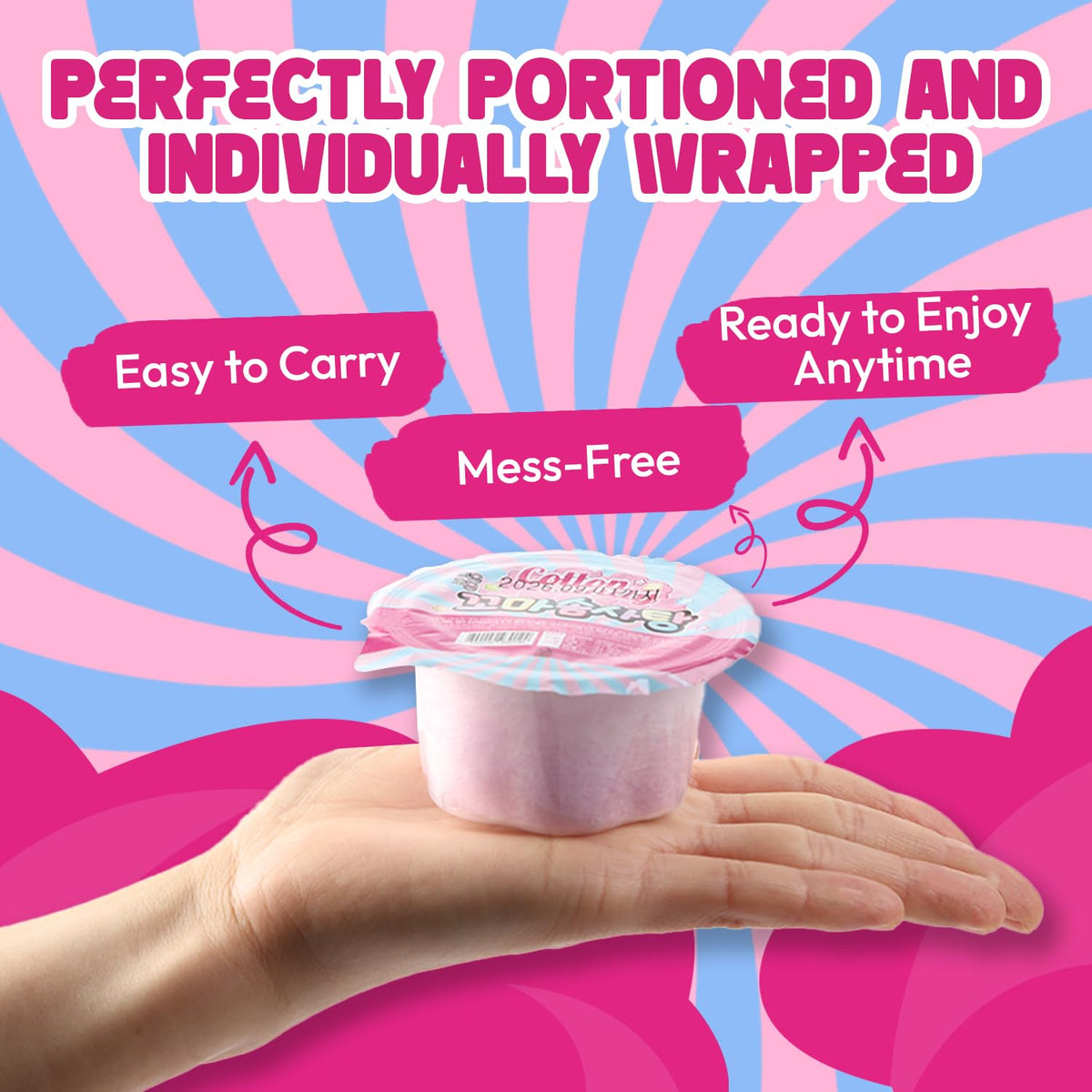 24 Individually Packed Bags of Fluff Pop Cotton Candy (3.4 oz/0.14oz*24) - Perfect for Birthday Parties, Holiday Events, Dessert Tables, and Gift Bags