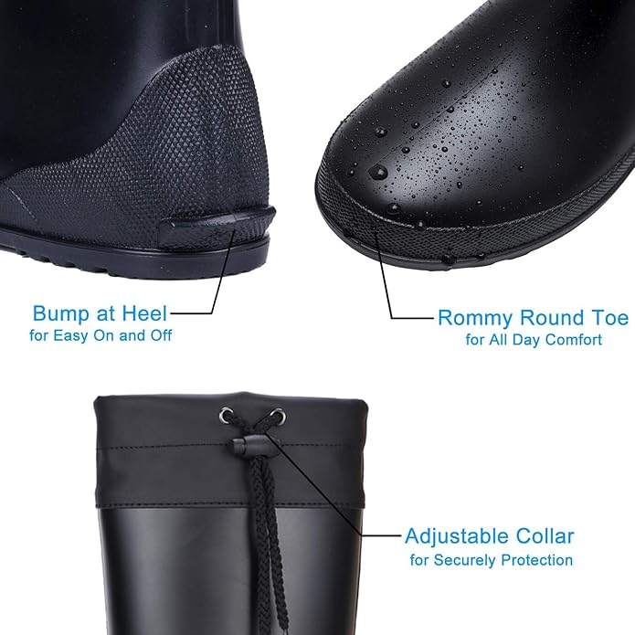 Asgard Packable Tall Rain Boots for Women Waterproof Rubber Garden Boots Ultra Lightweight Flat Mud Boots- NOT FOR WIDE CALF