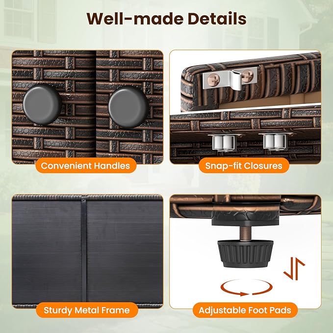 Tangkula Rattan Outdoor Storage Cabinet, Patiojoy Outdoor Cabinet with 4 Adjustable Shelves, 1 Drawer, 3 Doors, Patio Storage Deck Box Table for Patio Garden Poolside (Mix Brown)