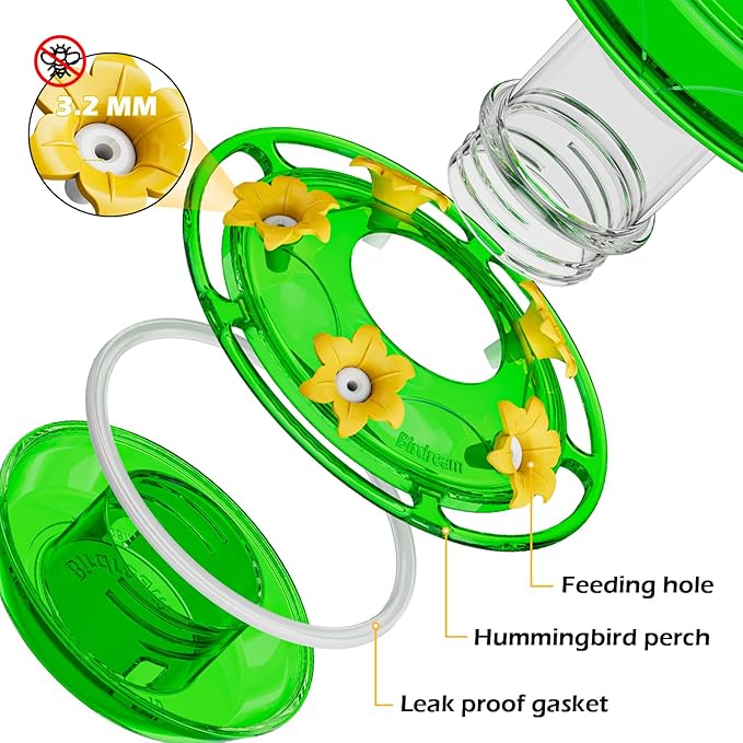 Birdream Hummingbird Feeder for Outdoors Hanging 40oz 10 Feeding Ports, 2 Pack Humming Bird Feeder with Ant Moat Brush Leak Proof - Green