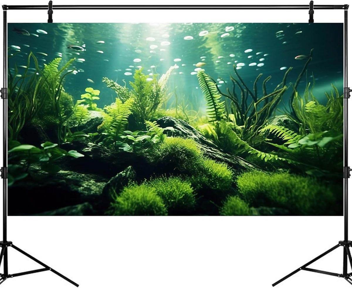 Underwater Fish Tank Background Under The Sea Aquatic Plants Aquarium Background Ocean Floor Rock Terrarium Backgrounds Tropical Fish Green Seaweeds Aquarium Backgrounds for Fish Tank Decor 72x24in