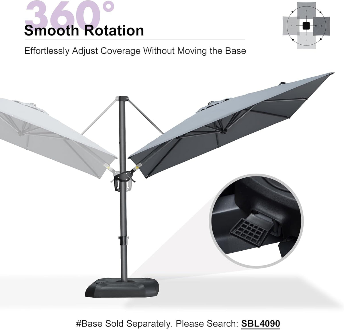 PURPLE LEAF 8 Feet Patio Umbrella Outdoor Cantilever Square Umbrella Aluminum Offset Umbrella with 360-degree Rotation for Garden Deck Pool Patio, Light Grey