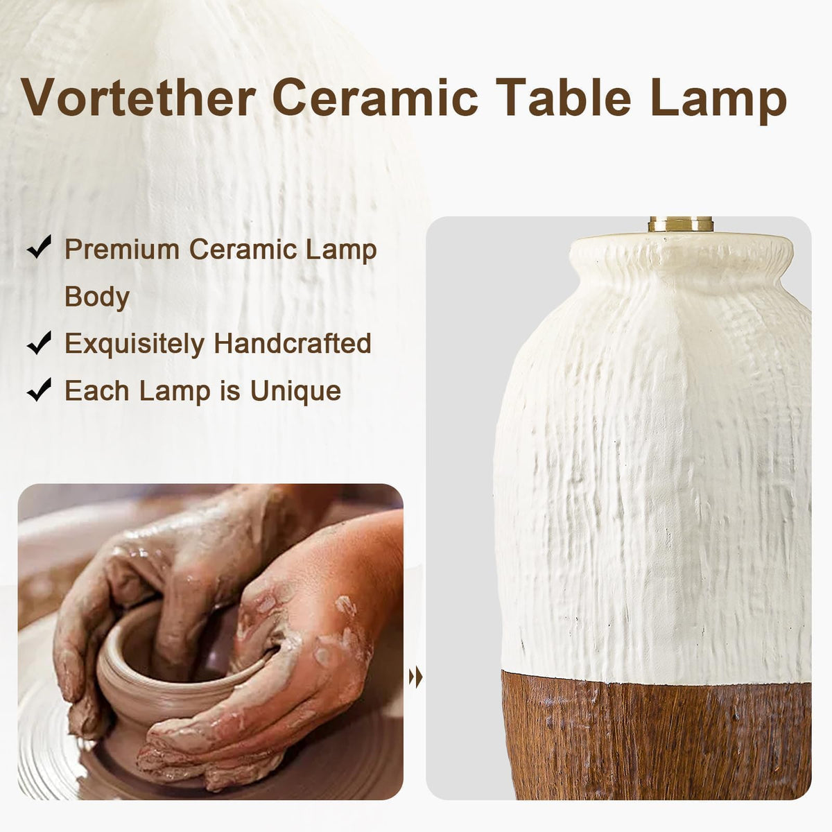 Vortether 22.5" White Ceramic Table Lamps for Bedroom, Boho Nightstand Lamp
