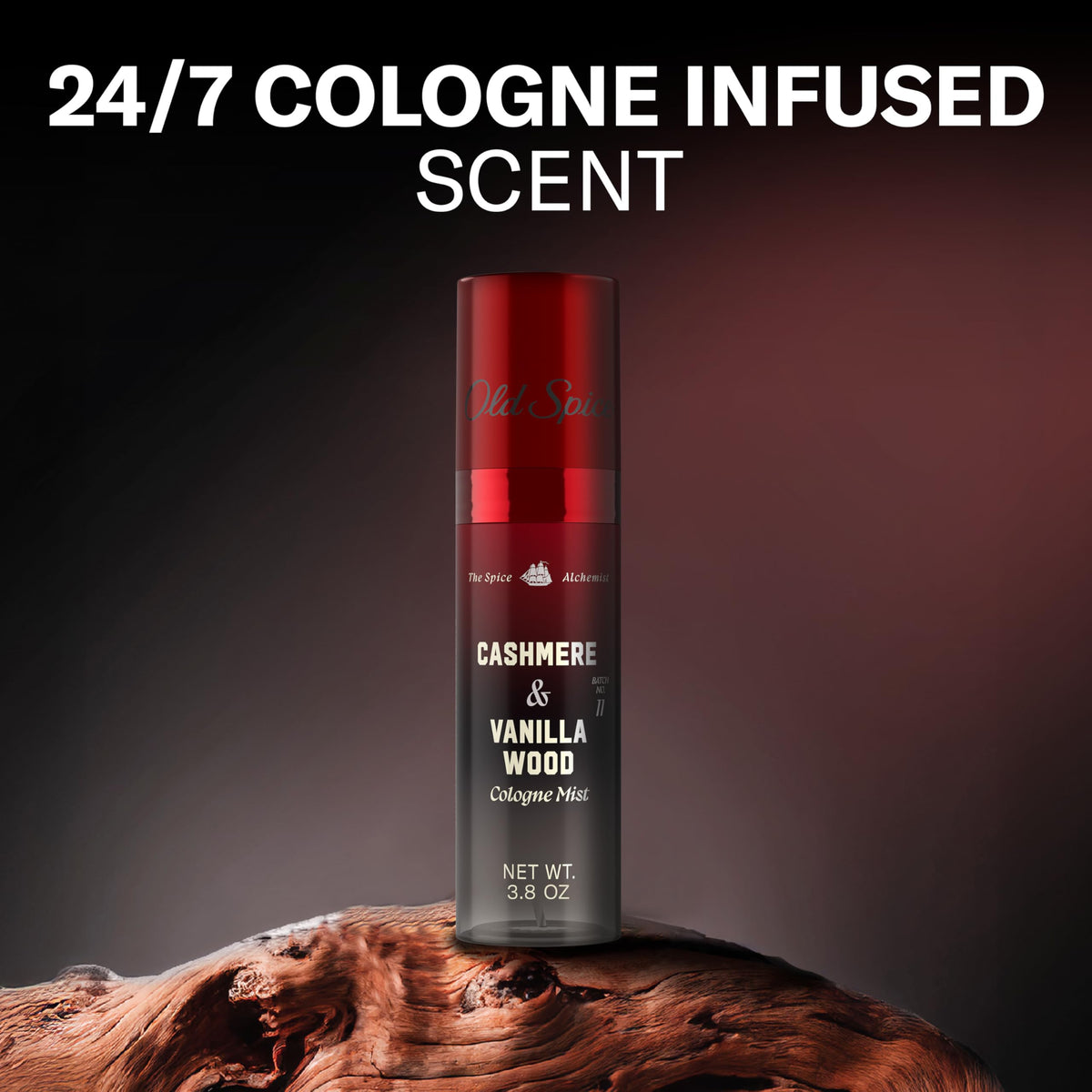 Old Spice Cologne Mist for Men, The Spice Alchemist Collection, 24/7 Cologne Infused Scent, No Trade Off Formula, Free of Parabens & Phthalates, Cashmere + Vanilla Wood Scent, 3.8 oz