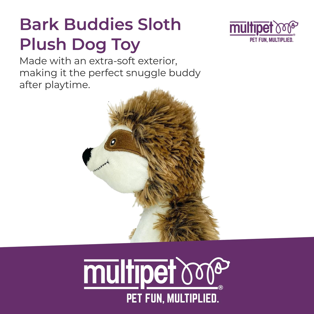 Multipet Bark Buddies Sloth Dog Plush Toy - Squeaky Dog Toy for All Dogs - Extra Soft Plush Dog Toy - Stuffed Animal Dog Toy for Cuddling & Playing - Cute Dog Pet Toy (10")