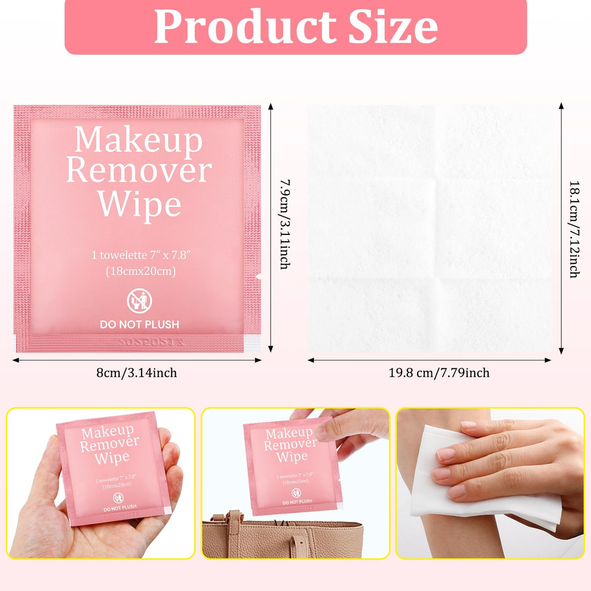 Enjamyo 200 Pcs Pink Makeup Remover Wipes Individual Wrapped