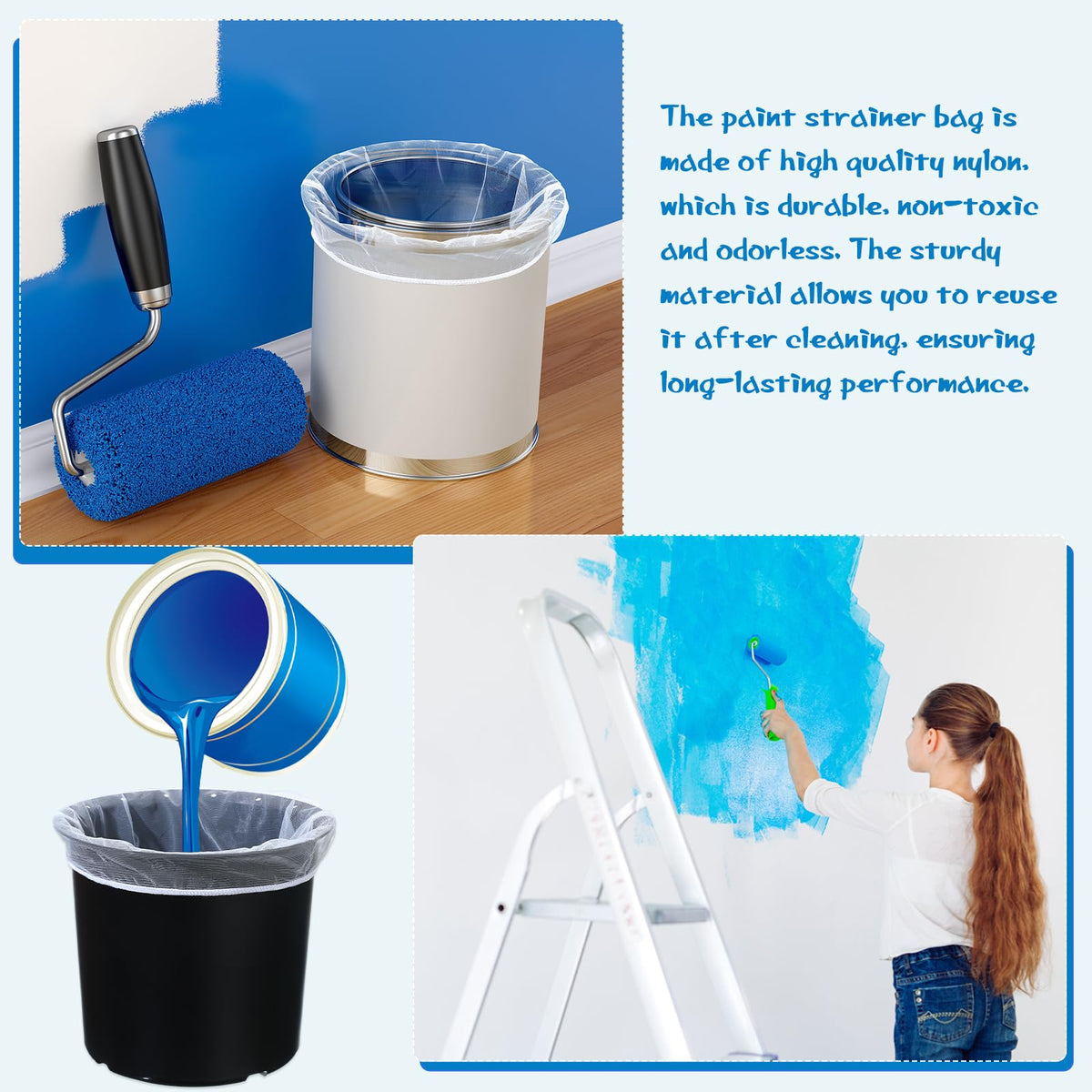 Boao 60 Pieces Paint Filter Strainer Bags White Fine Mesh Paint Strainer Bags Elastic Top Disposable Bucket Filter for Painting, Gardening, Plant Protection (1 Gallon)