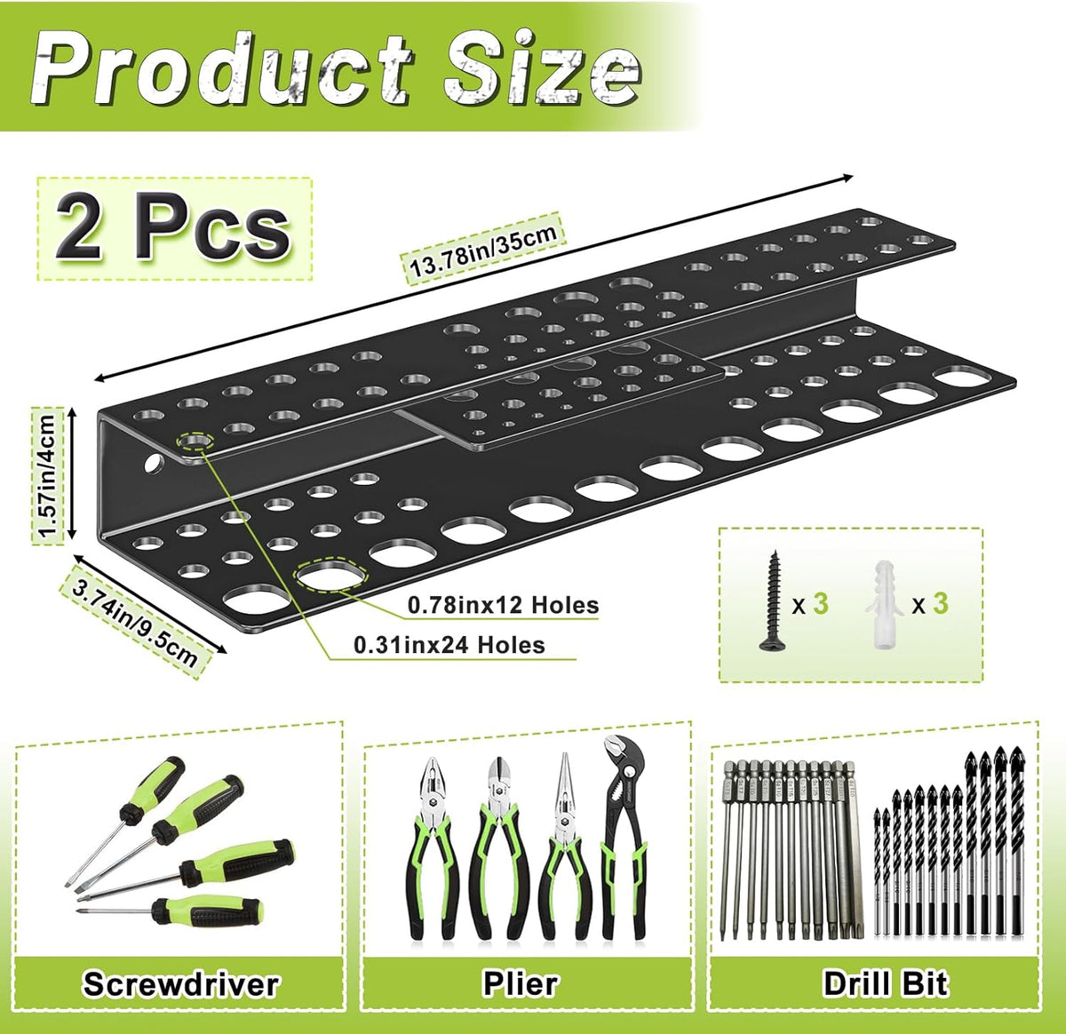 Screwdriver Holder Wall Mount,Heavy Duty Metal Utility Bit Organizer for Screw driver Pliers Drill Bits Small Tools,Screwdriver Organizer Suitable Garages Homes Workshops Sheds (54 holes 2pc)