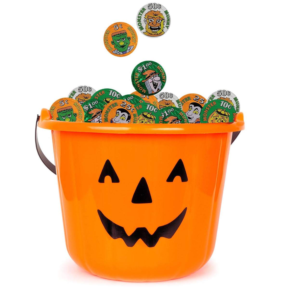 Fruidles Halloween Monster Money Coins Munny, Trick-Or-Treat Party Bag Fillers, Individually Wrapped in Orange, Green, Silver Coin Design Foils