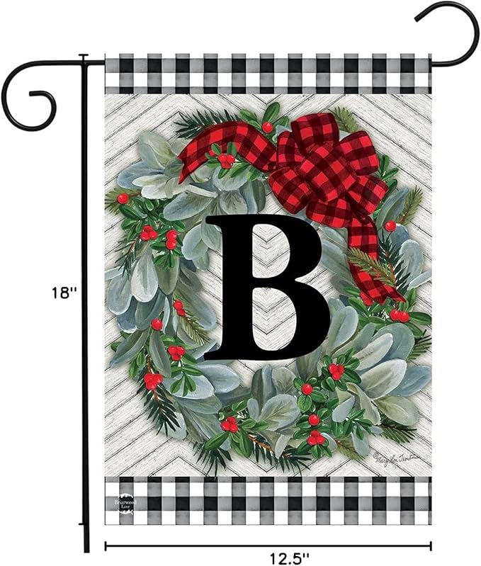 Briarwood Lane Winter Wreath Monogram Letter B Garden Flag