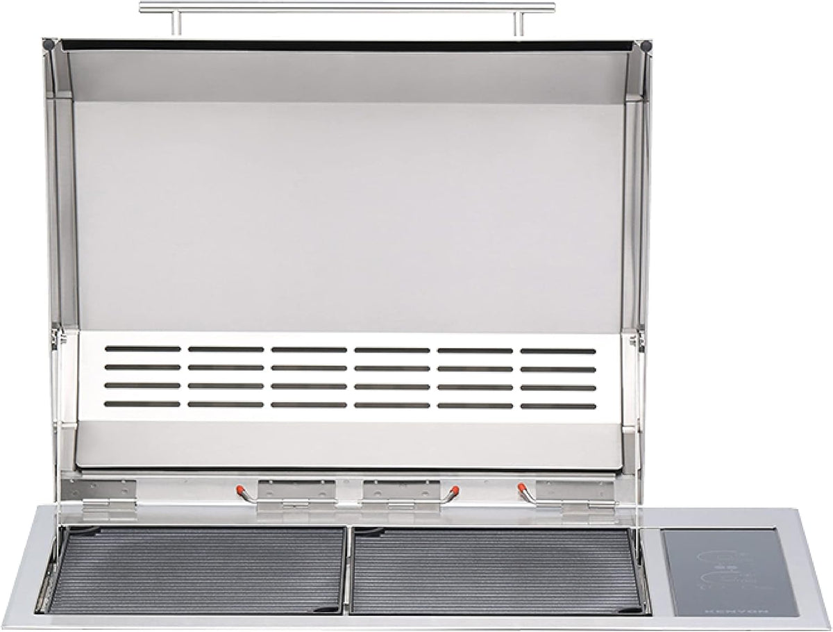 Kenyon Texan Built-In Electric Grill with Faceted Single Piece Lid and Standard Lite Touch Control, Stainless Steel Body, UL-Approved for Use Indoors and Outdoors, No-Flame Grill, 240 Volts