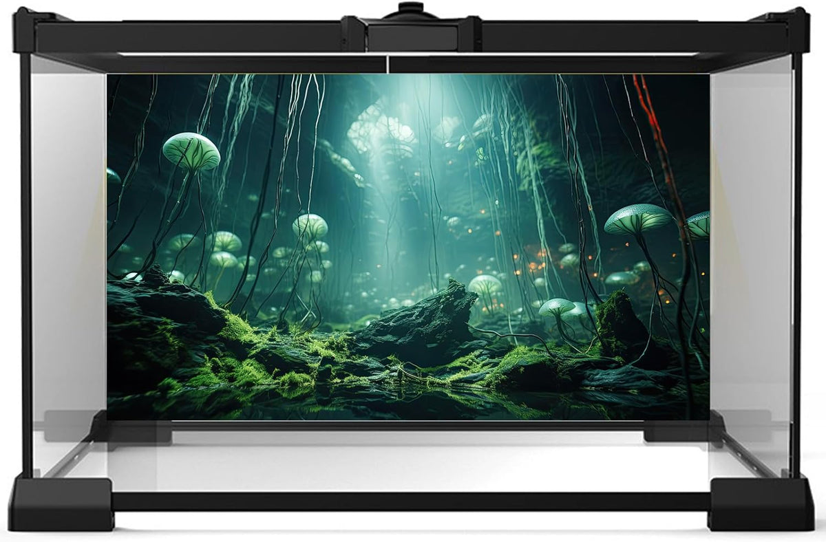 Aquarium Background Foggy Stone Mushroom Green Moss Fish Tank Background Mysterious Green Seaweed Scenery Aquarium Backgrounds White Mushroom Reptile Tank Enclosure Backgrounds Wallpaper 36x24in