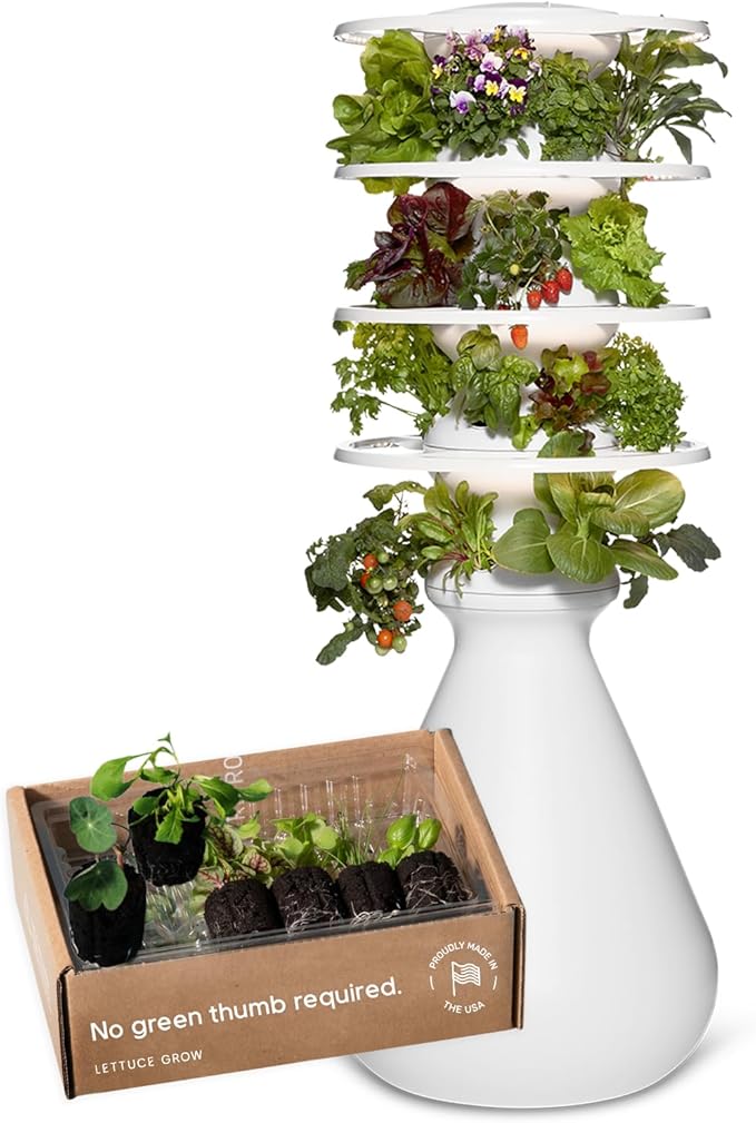 Farmstand Starter Kit with Glow Rings and 24 Seedling Credits | Medium Hydroponic Growing System Kit | Vertical Garden Planter Tower | 4ft 10in Tall